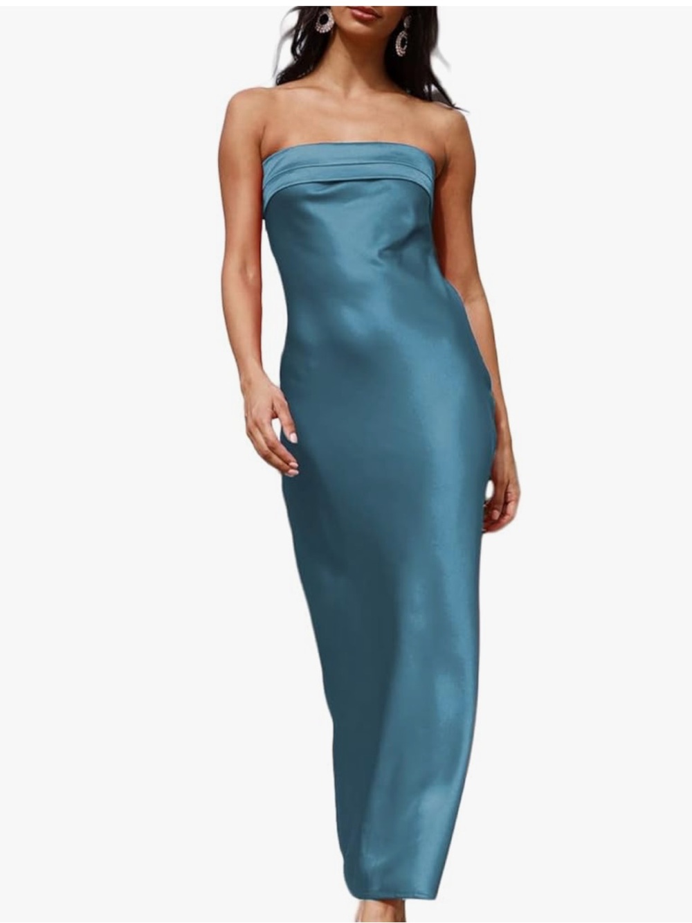 NWT Realtix Satin Silky Backless Tube Top Maxi Dress